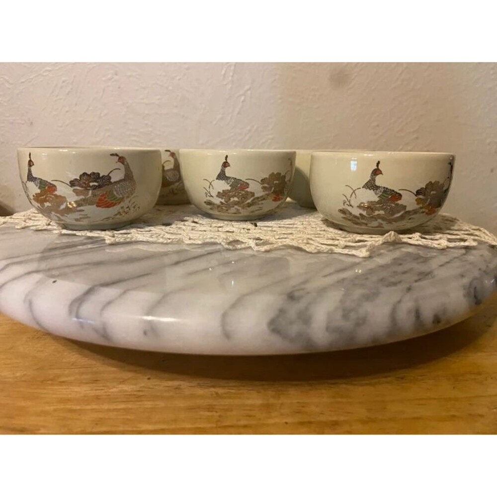 Vintage Japanese Satsuma Peacock Sake Cups - Set of 5